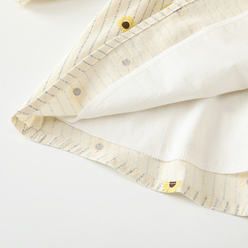 Girls’ Sunflower Print Doll‑Collar Long Sleeve Dress – Soft Cotton Autumn Style