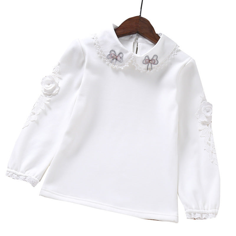 Girl’s White Long-Sleeve Peter Pan Collar Shirt – Classic Bottoming Layer