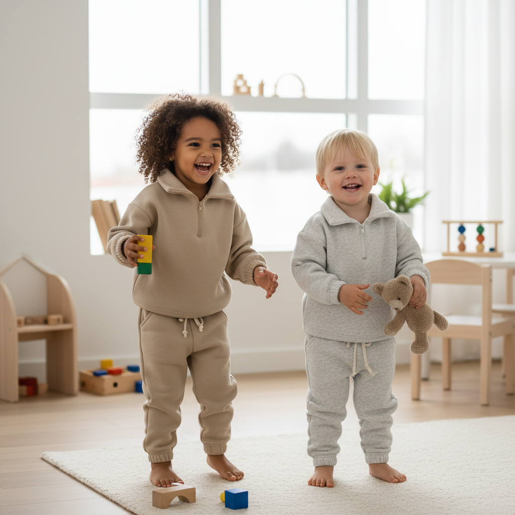 Zipper Collar Polo Shirt & Leggings Casual Set – Trendy Kids Outfit