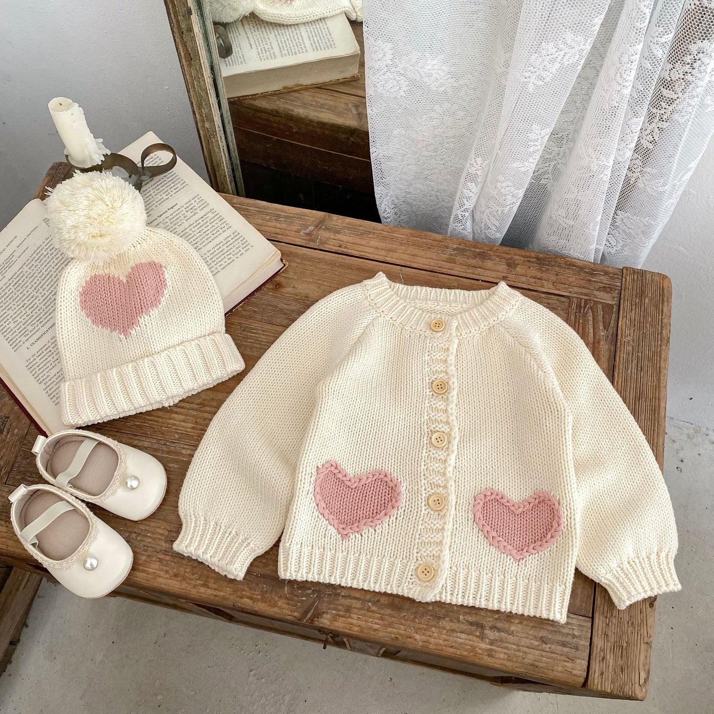 Baby Cardigan & Hat Set – Soft Cotton Knit Newborn Outfit