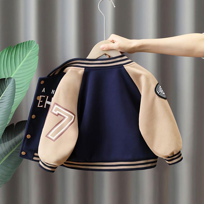 Toddler Boys Varsity Jacket – Stylish Letterman Coat with Embroidered Patch Design