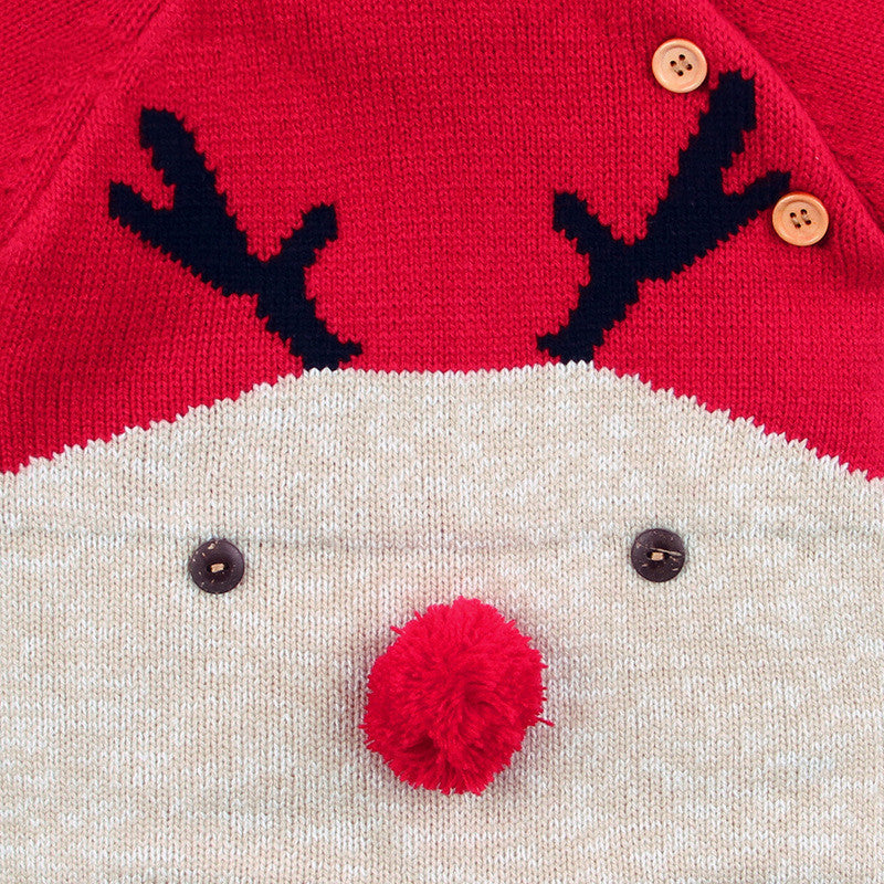 Knitted cartoon deer romper Christmas sweater