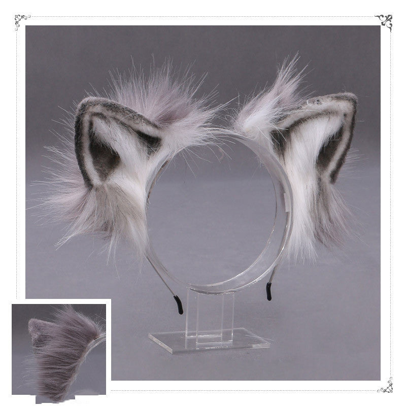 A Drop-In Japanese Lolita Headwear Cat Ears Fox Plush Hairpin Hair Accessories Hand-Made Simulation Beast Ears Headband