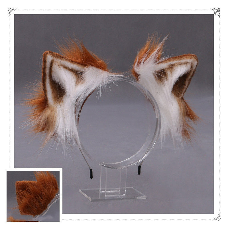 A Drop-In Japanese Lolita Headwear Cat Ears Fox Plush Hairpin Hair Accessories Hand-Made Simulation Beast Ears Headband