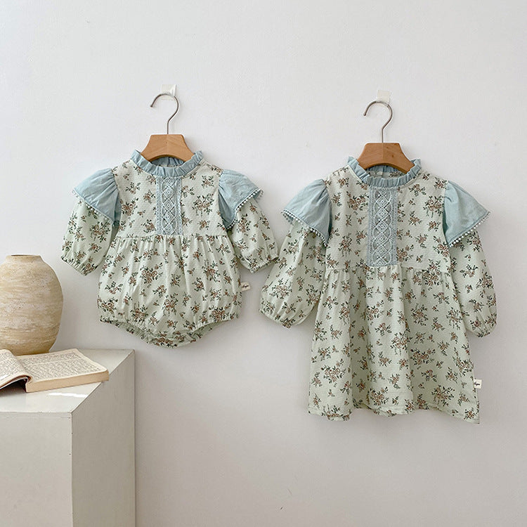 Girl Floral Doll Collar Long Sleeve Dress