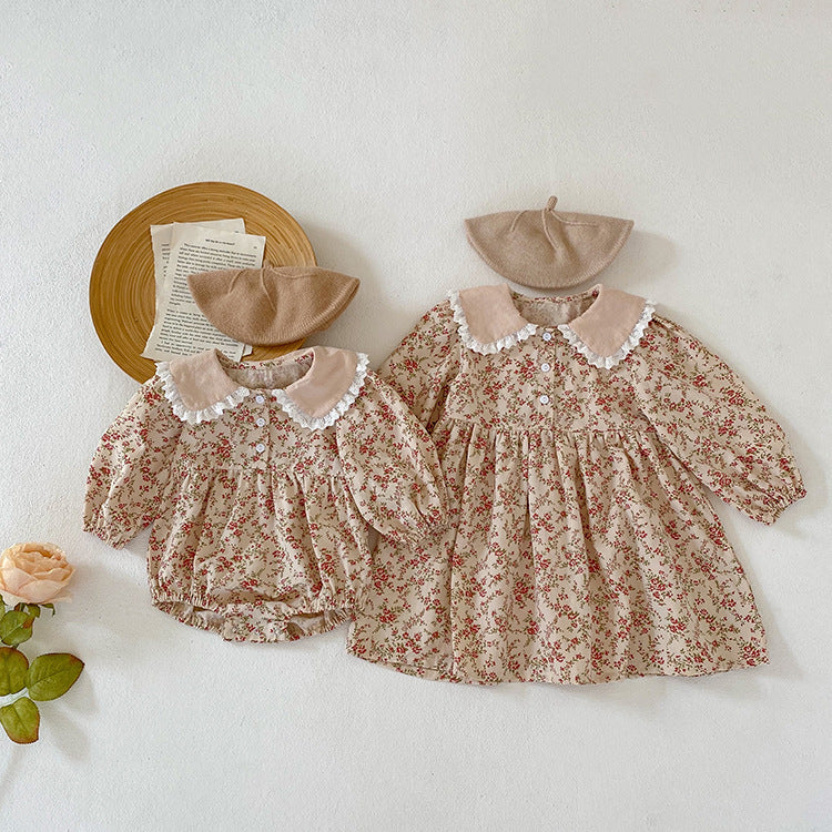Girl Floral Doll Collar Long Sleeve Dress