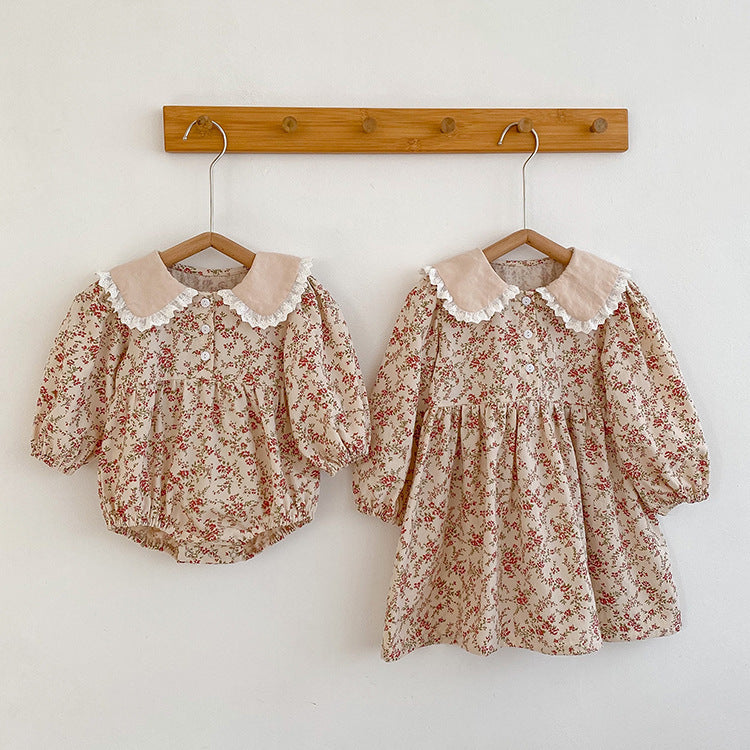 Girl Floral Doll Collar Long Sleeve Dress