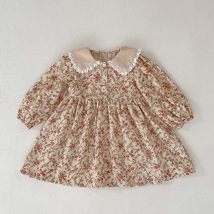 Girl Floral Doll Collar Long Sleeve Dress