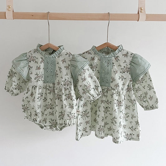 Girl Floral Doll Collar Long Sleeve Dress