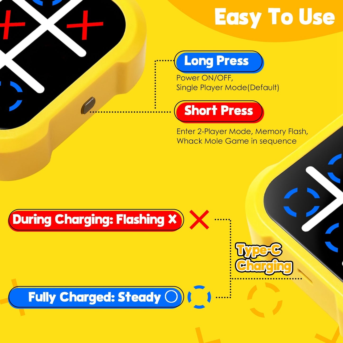 1Pc 3 In 1 Electric Tic Tac Toe Game Memory Flash Whack Mole Game Portable Travel Game Classic Board Games For Adults And Kids Aged Over 3 Years Old