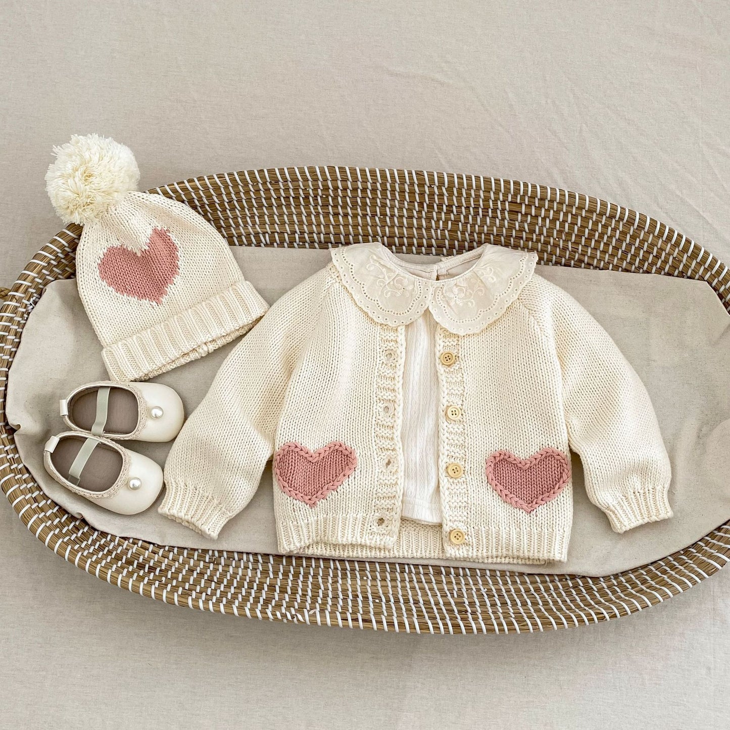 Baby Cardigan & Hat Set – Soft Cotton Knit Newborn Outfit