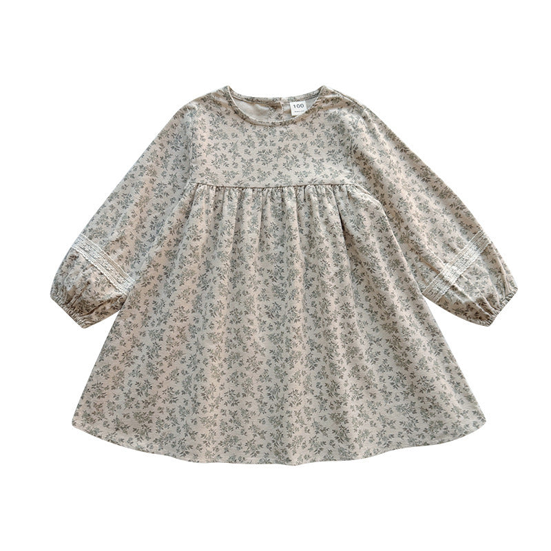 Round Neck Puff Sleeve Lace Girl Dress