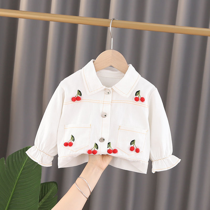 Girls’ Denim Jacket with Polo Collar – Stylish Long-Sleeve Outerwear for Kids