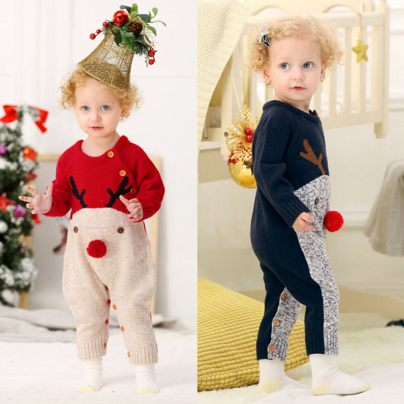 Knitted cartoon deer romper Christmas sweater