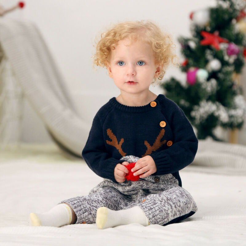 Knitted cartoon deer romper Christmas sweater