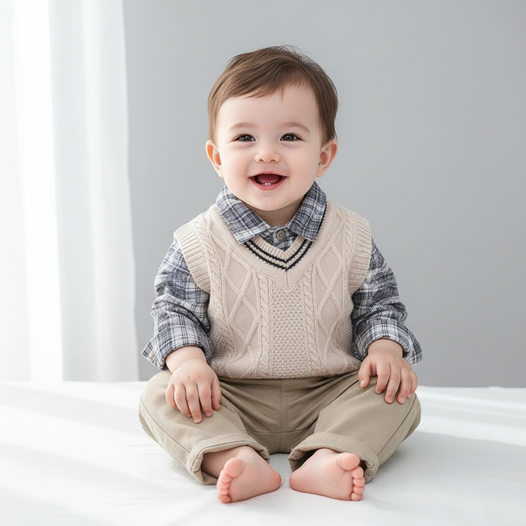 Boy Sweater Vest Three-Piece Set – Stylish Cotton Outfit for Spring & Autumn | LounaKid