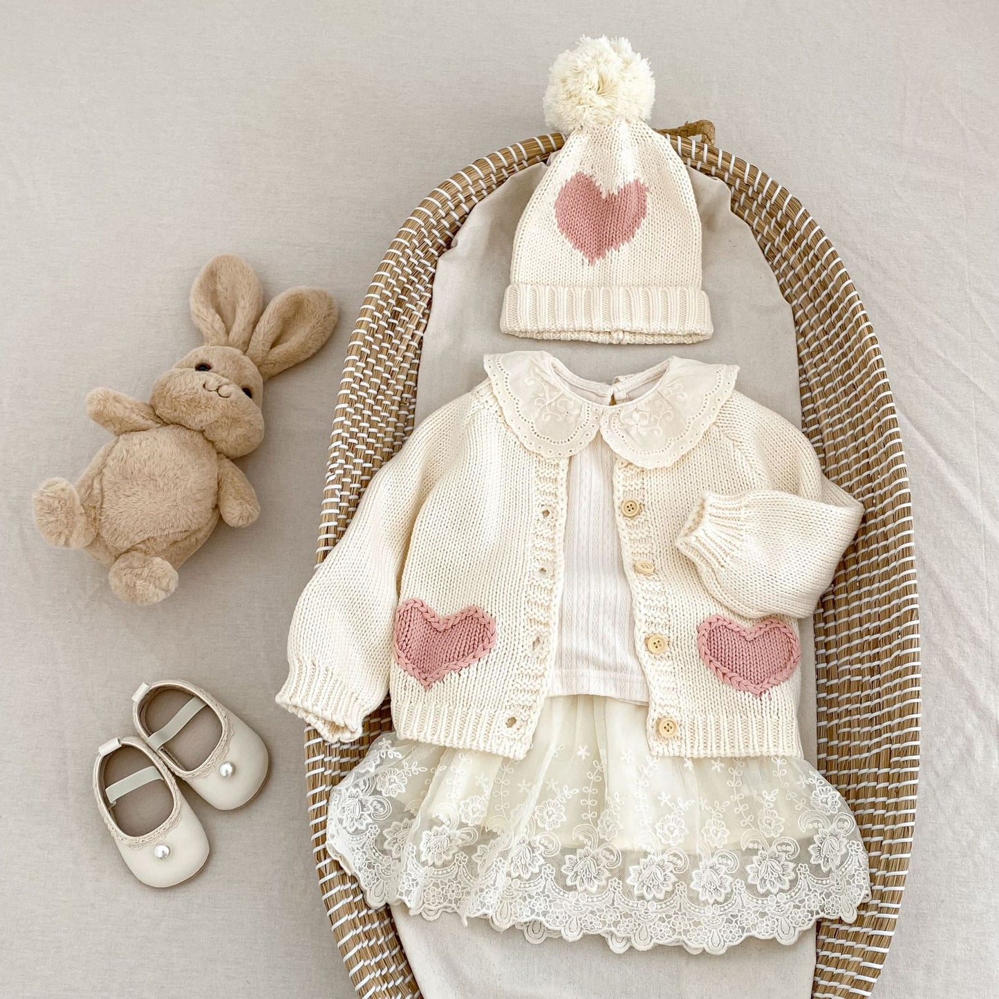 Baby Cardigan & Hat Set – Soft Cotton Knit Newborn Outfit