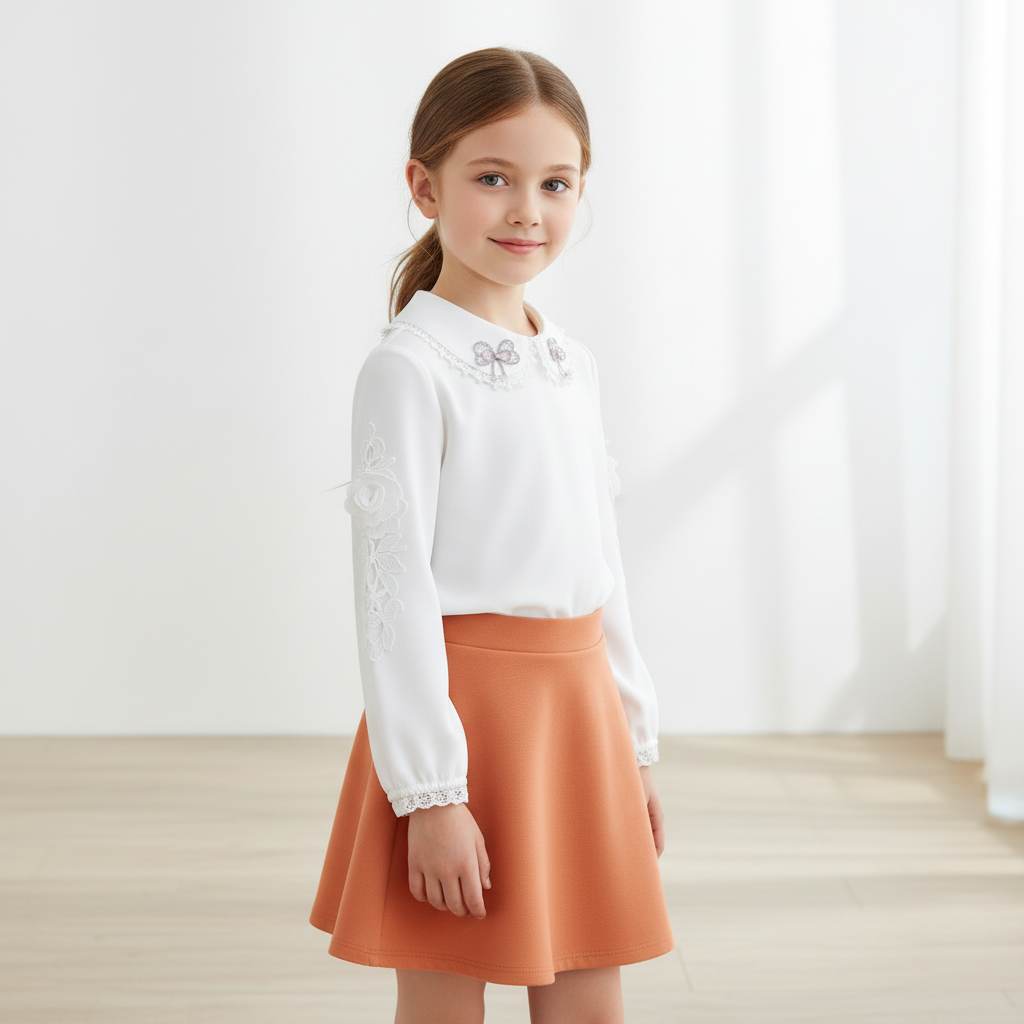 girls white top peter pan collar classic layer