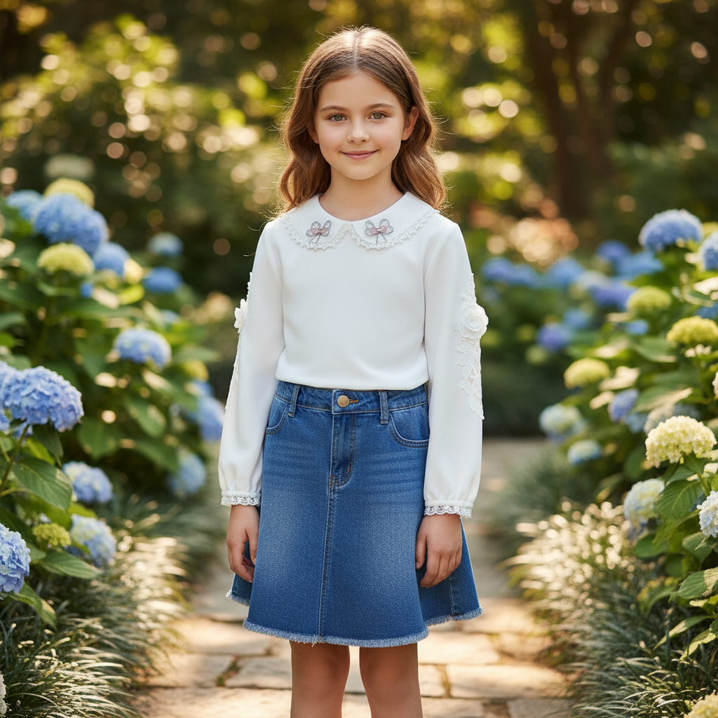 girls white top peter pan collar classic layer