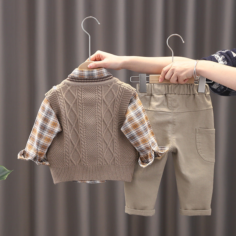 Boy Sweater Vest Three-Piece Set – Stylish Cotton Outfit for Spring & Autumn | LounaKid