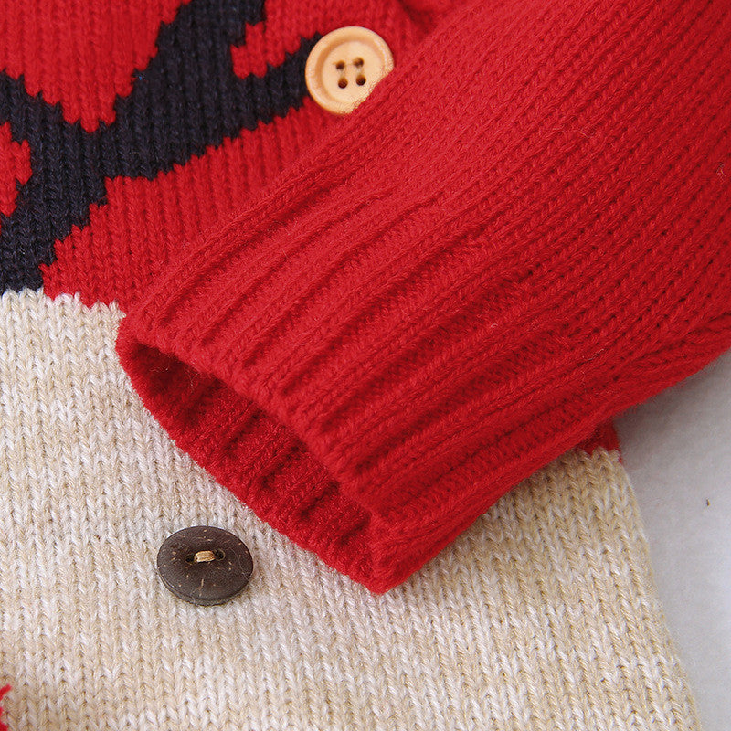 Knitted cartoon deer romper Christmas sweater