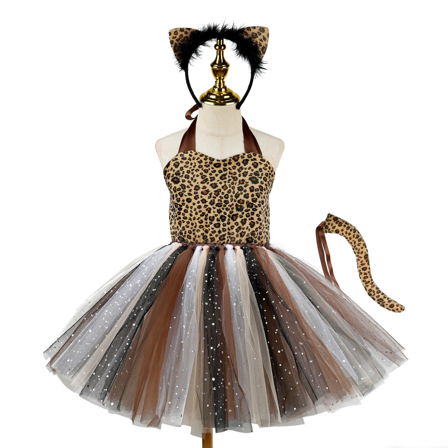 Leopard Animal Cosplay Costume Mesh Halloween Party Kids' Skirt