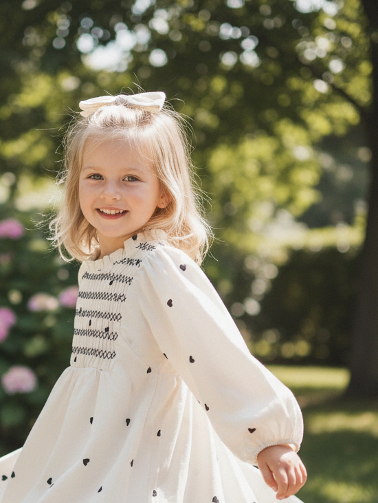 Girls’ “Sweet Love” Long‑Sleeved Cotton Shirt – Round Neck, Spring/Autumn