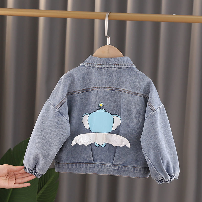 Girls’ Denim Jacket with Polo Collar – Stylish Long-Sleeve Outerwear for Kids
