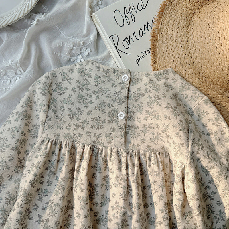 Round Neck Puff Sleeve Lace Girl Dress
