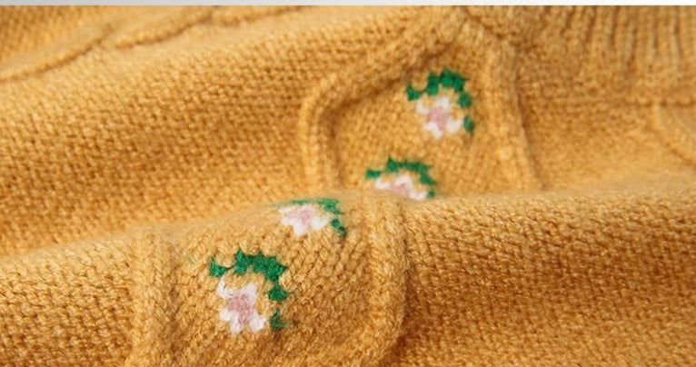 Girl’s Knitted Sweater – Soft Rabbit Fur Pullover with Flower Pattern