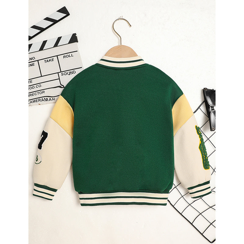 Trendy Embroidery Letters Print Jacket Baseball Collar Sports Children's Wear