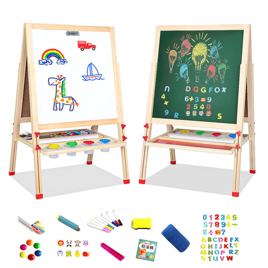 Kids Wooden Chalkboard & Easel – Height Adjustable Art & Writing Board for Ages 3-15