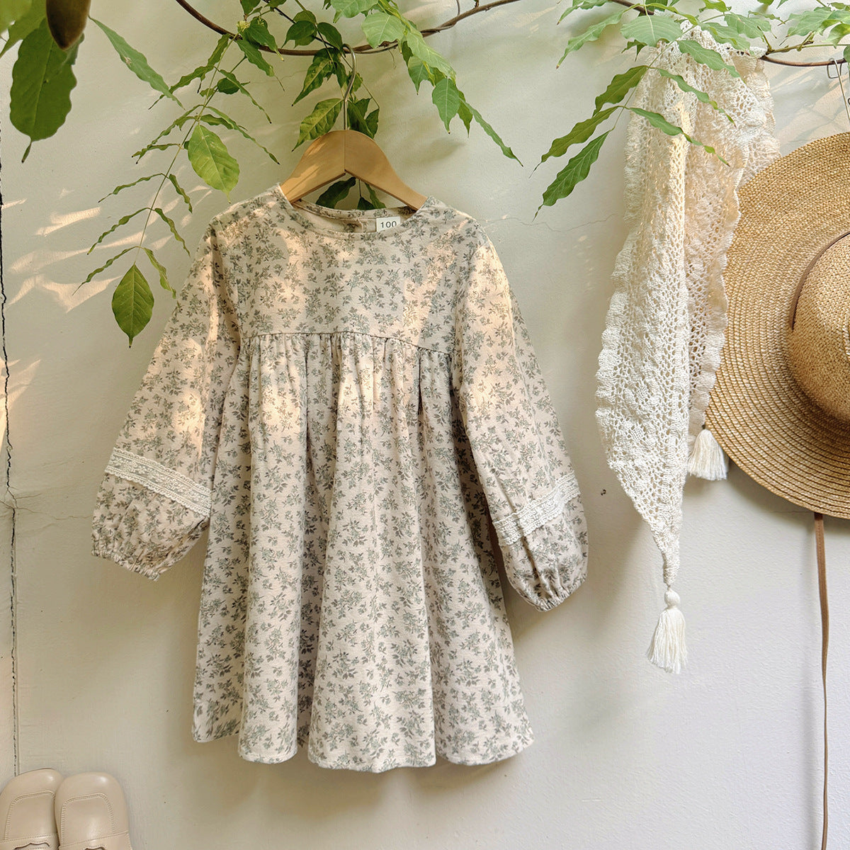 Round Neck Puff Sleeve Lace Girl Dress